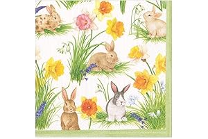 Caspari Easter Napkins | Bunnies and Daffodils Boxed Paper Cocktail Napkins, 40 Per Box