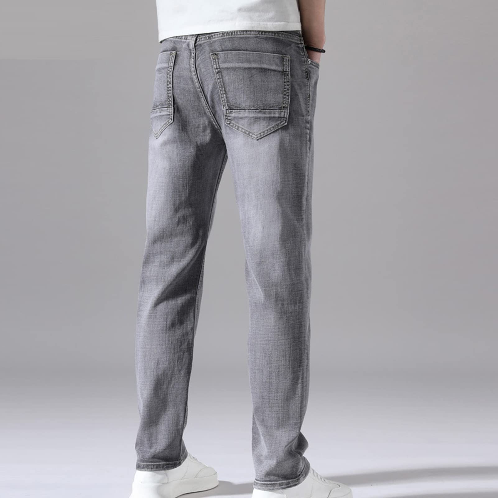 Men's Slim Fit Skinny Stretch Jeans Classic Retro Straight Leg Denim Pants Washed Distressed Comfy Jean Trousers (Grey,38)