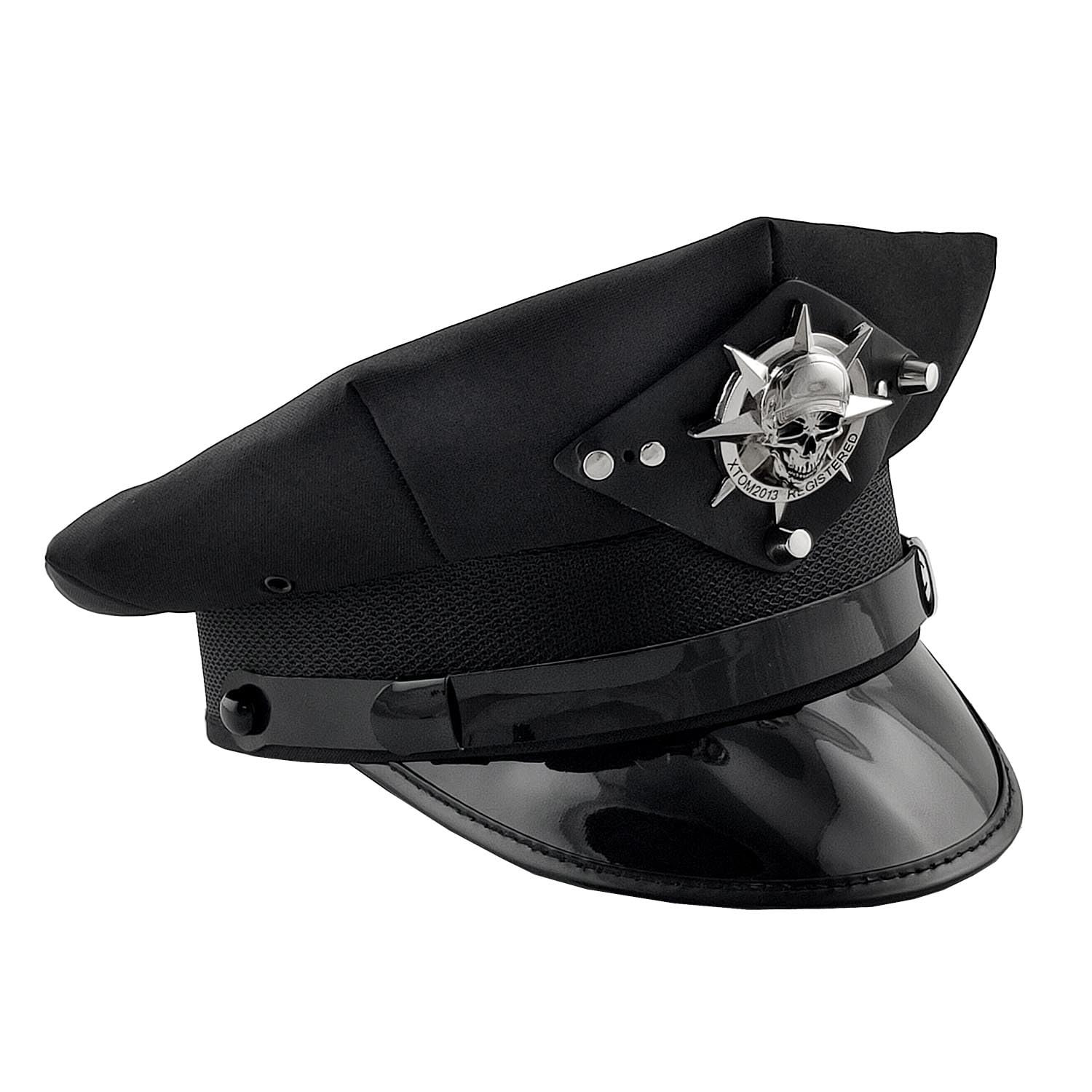 Vintage Army Hat German Style Military Captain Cap Goth Steampunk Skull Rivet for Halloween Mens (59cm,Silver)