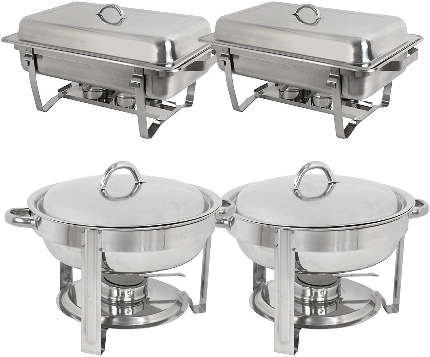 Stainless Steel 2 Round 5QT Chafing Dish + 2 Rectangular 8QT Chafers for For Buffet/Weddings/Parties