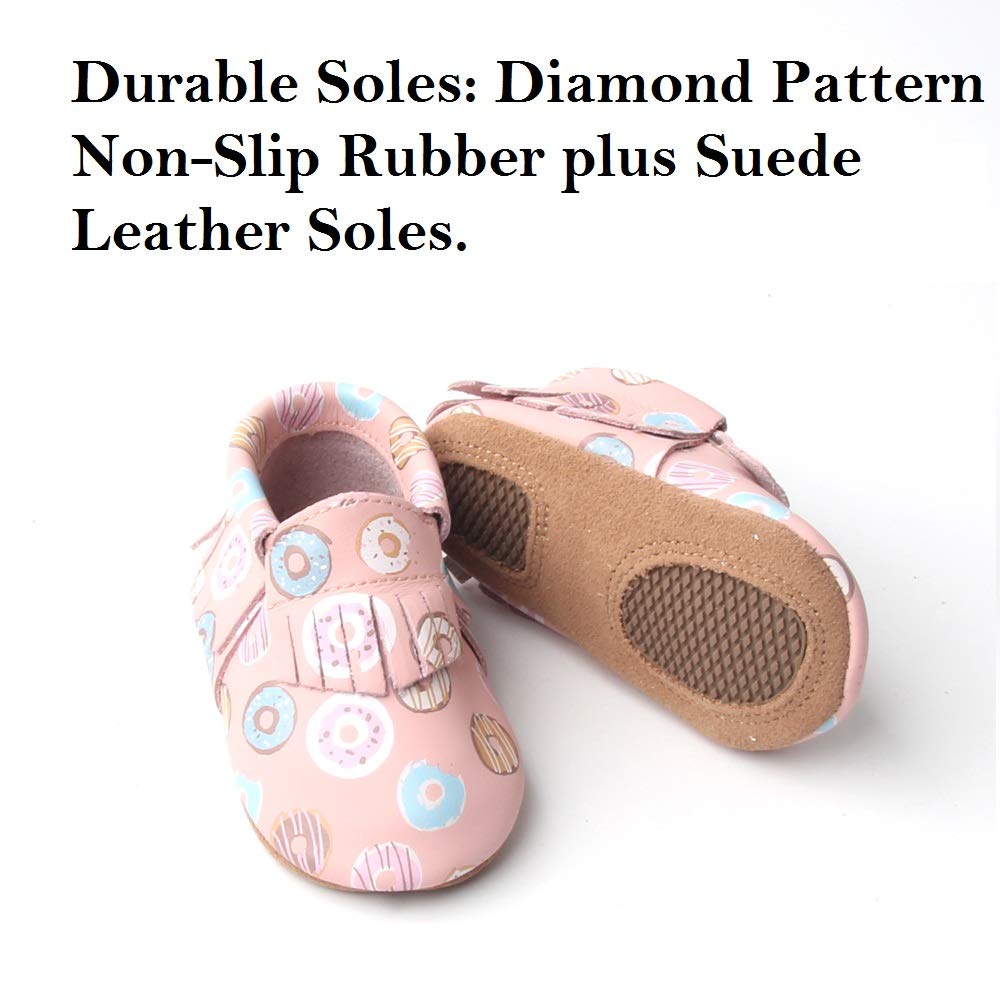Starbie Baby Moccasins, 25+ Colors, Baby/Toddler Shoes Made with Genuine Leather & Anti-Slip Soles, Baby Shoes (6 M US, Pink Donut)
