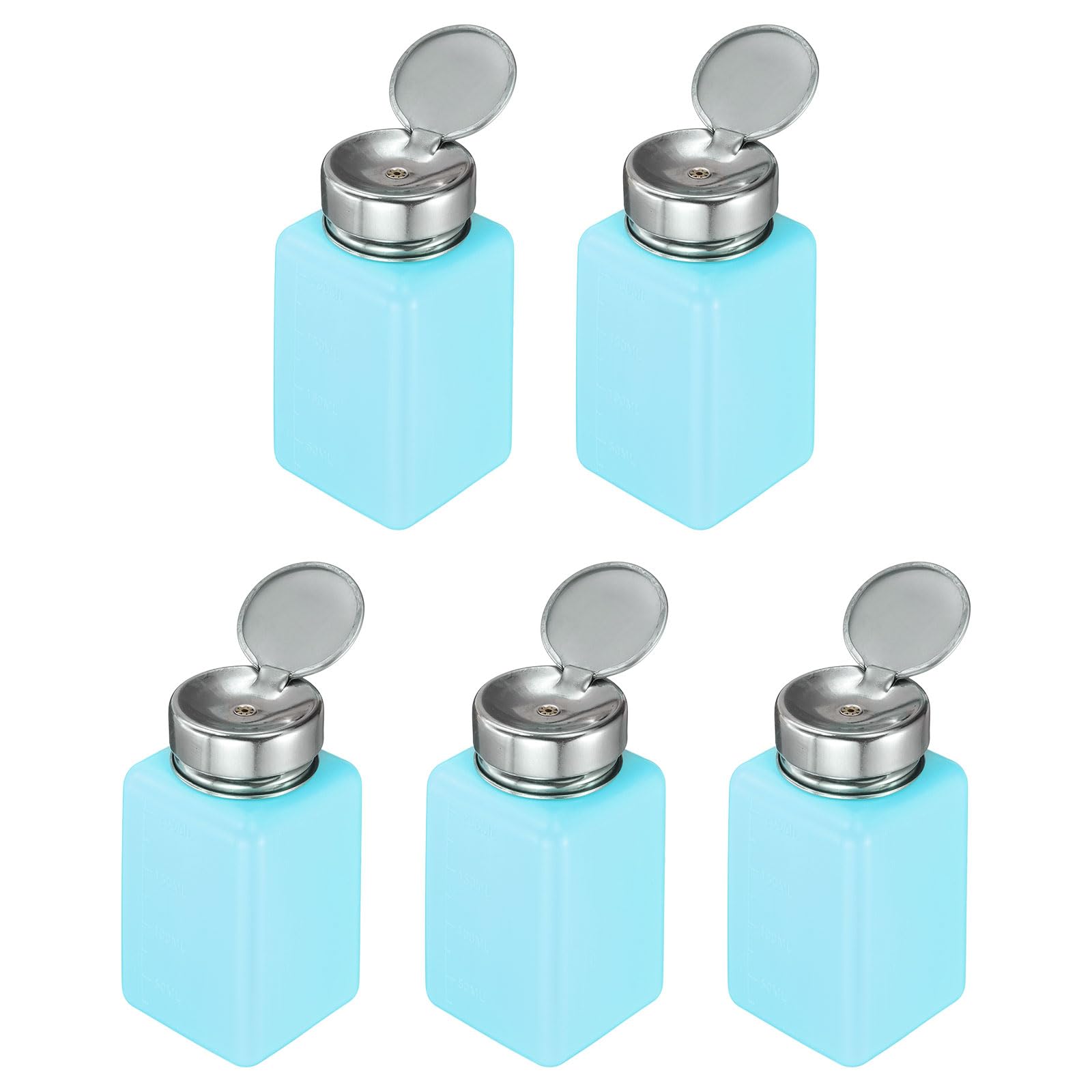 QUARKZMAN 5 Pezzi Dispensatore Di Alcool A Solvente 200ml (6.7oz) Bottiglia Dispensatrice A Pompa Premibile Per Soluzione Acetone Con Testata In Acciaio Inox Per Rimuovere Smalto, Blu