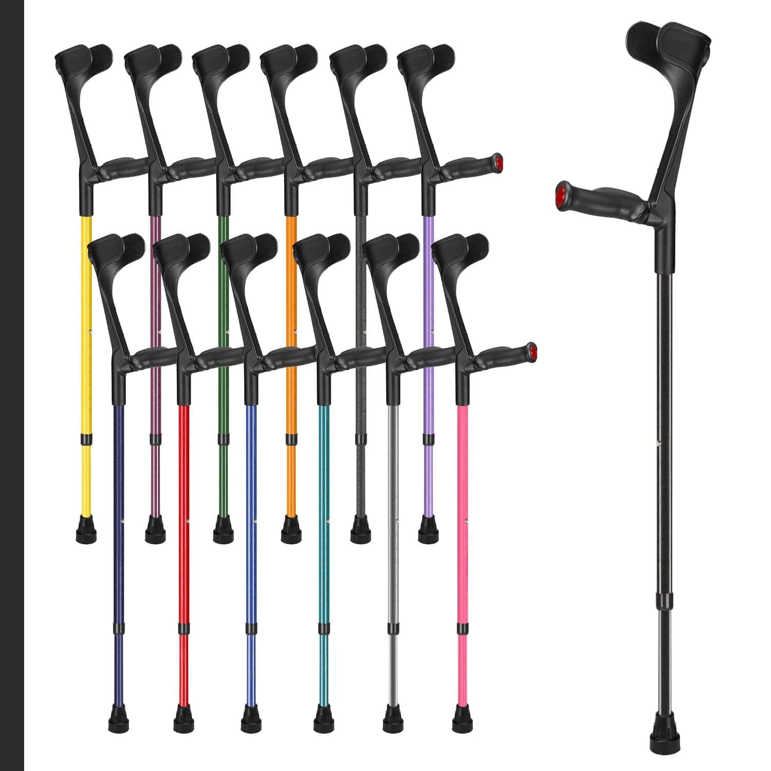 OssenbergComfort Grip Open Cuff Crutch – Black – Single – Left Hand | Height Adjustable Crutch for Kids Men Women Adults Arthritis Soft Comfy Handle Forearm Ergonomic Injury Recovery