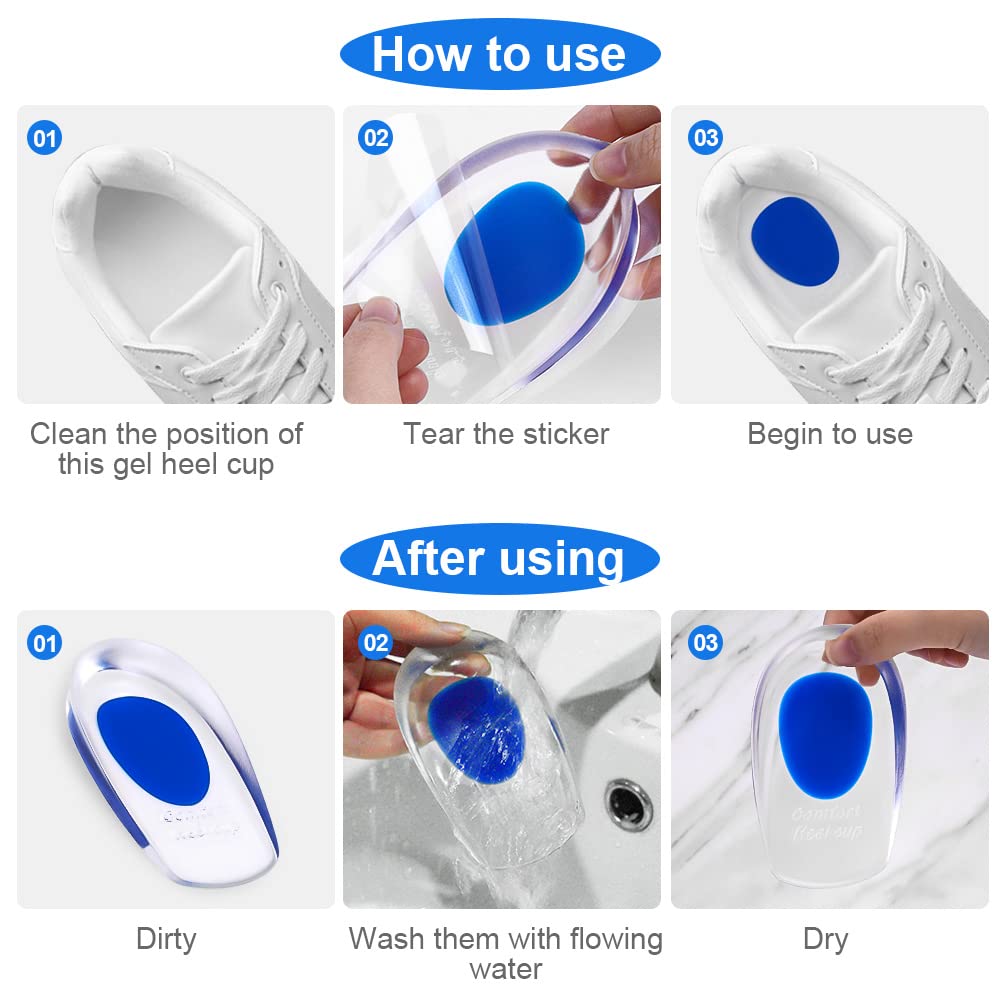 ACWOO Taloneras Silicona, 2 Pares Plantillas de Talón Gel, Almohadillas de gel de Silicona, Taloneras Fascitis Plantar, Calzado para el Talón para Apoyar, Reducir los Golpes y Aliviar el Dolor (S)