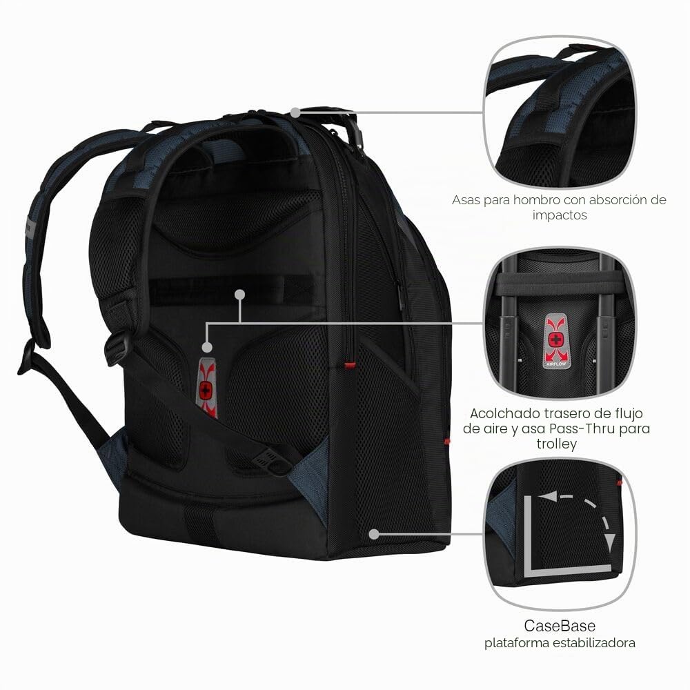 Wenger Ibex Mochila para portátil, portátil de hasta 17 pulgadas, tableta de hasta 10 pulgadas, 23 l, mujer hombre, negocios universidad escuela viajes, negro/azul, 600638