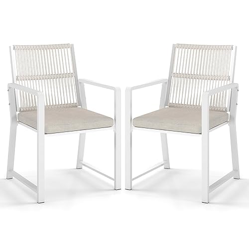 Outdoor Patio Wicker Rattan Dining Chairs, Heavy-Duty Wrought Iron Frame