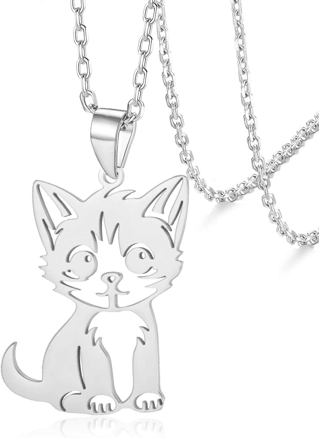 VASSAGO Cute Cat Necklace for Women Men Stainless Steel Kitty Pendant Necklace Kitten Jewelry Gifts for Cat Lover Friends