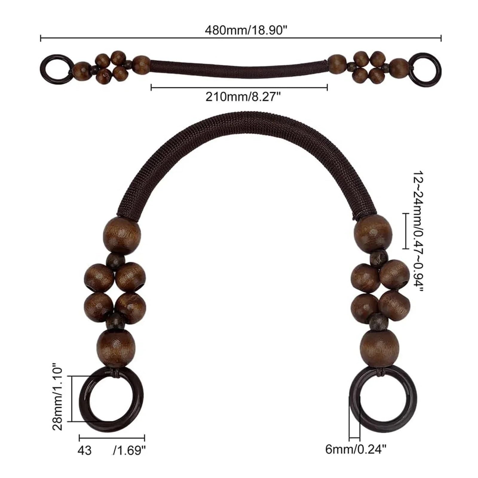 MRKU Asa de Madera para Bolso, Accesorios para Bolsos, Manualidades, Bricolaje, 2 Piezas, Correa de Repuesto rústica en Forma de U con Cuentas para Ganchillo para proyectos