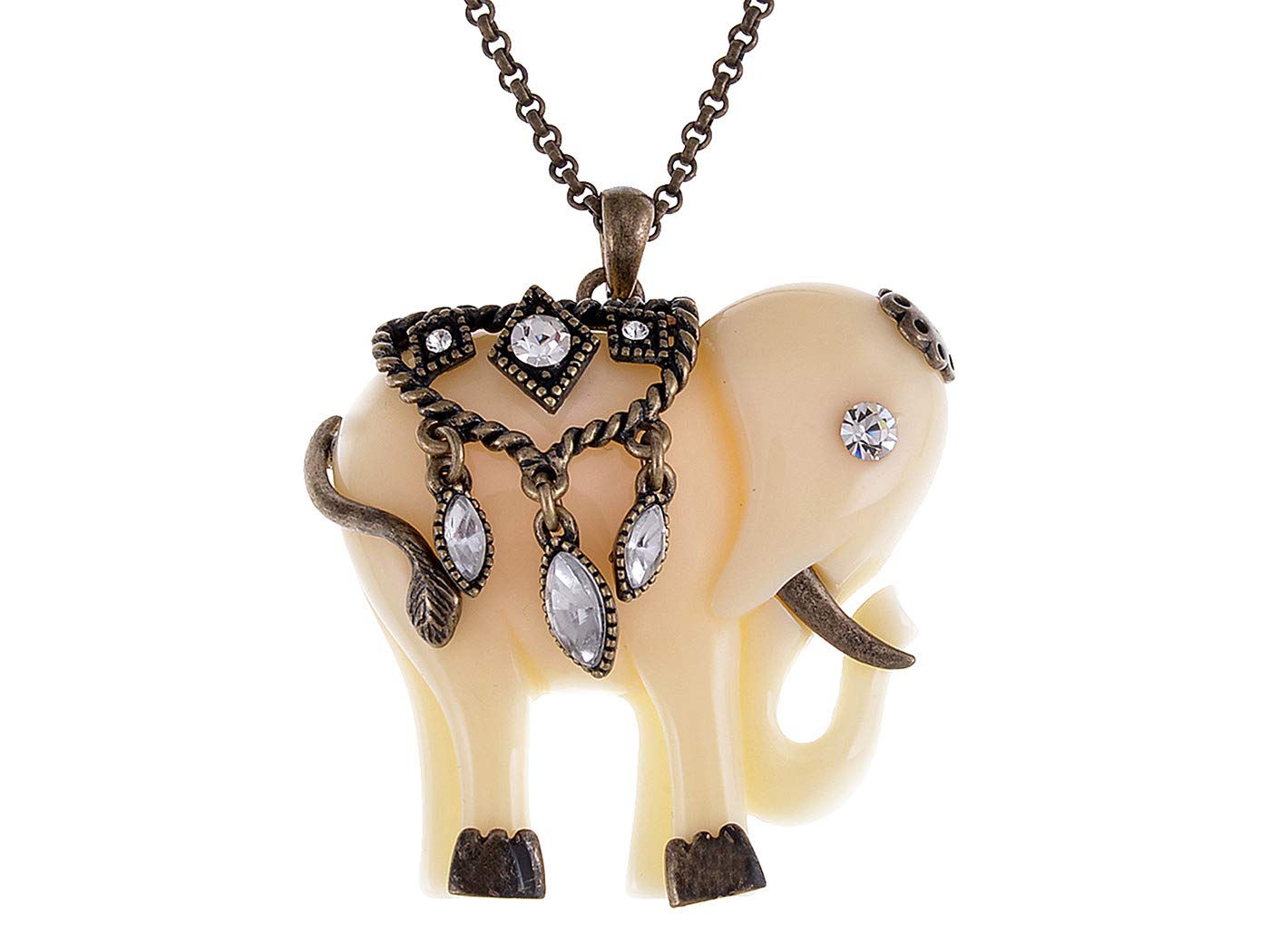 Alilang Vintage Inspired Faux Cream Ivory Indian Elephant Rhinestone Art Pendant Necklace