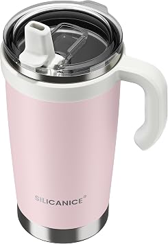 For Iced Coffee & Smoothies Never Drink from a Moldy Lid Again 20oz Hygienic Tumbler, 100% Leakproof Lid & Removable Foldable Spout. Reinforced Base, Fits Cup Holders - Pink Sand