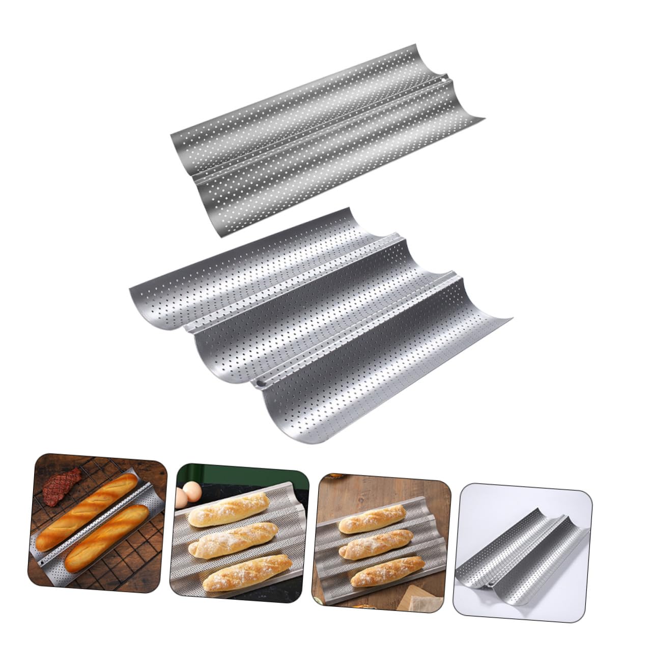NOLITOY 2 Moldes para Pan Francés de Onda, Acero Inoxidable, Antiadherente, Reutilizables, Fáciles de Limpiar, para Horno y Cocina