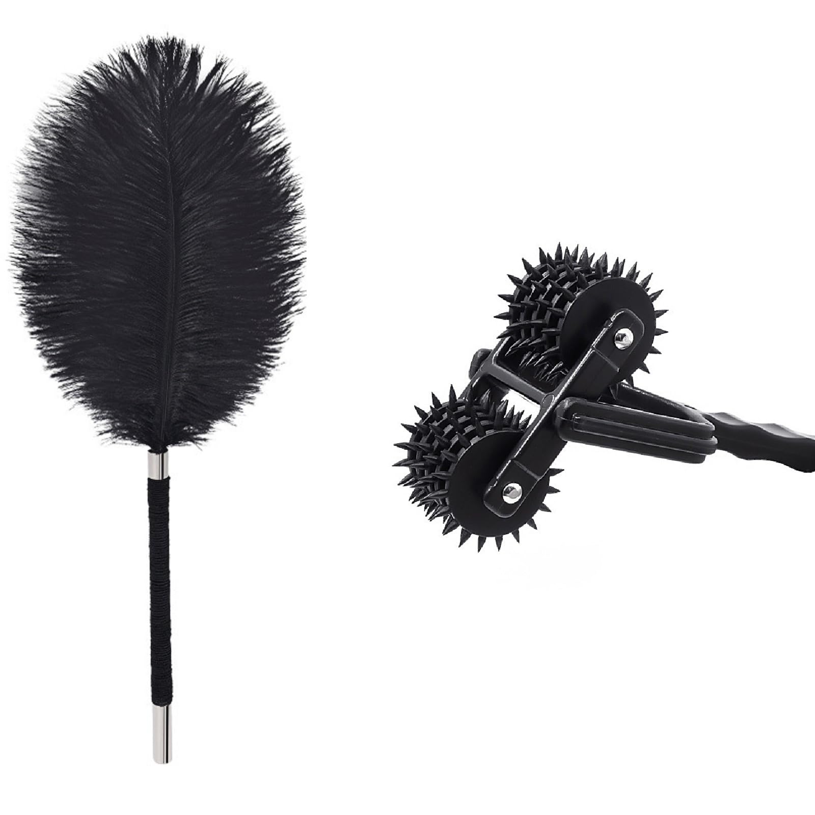 Plume à chatouiller avec roue à piqûres, chatouilleur de plumes douces avec roue en métal, taquineur pour jeux de rôle