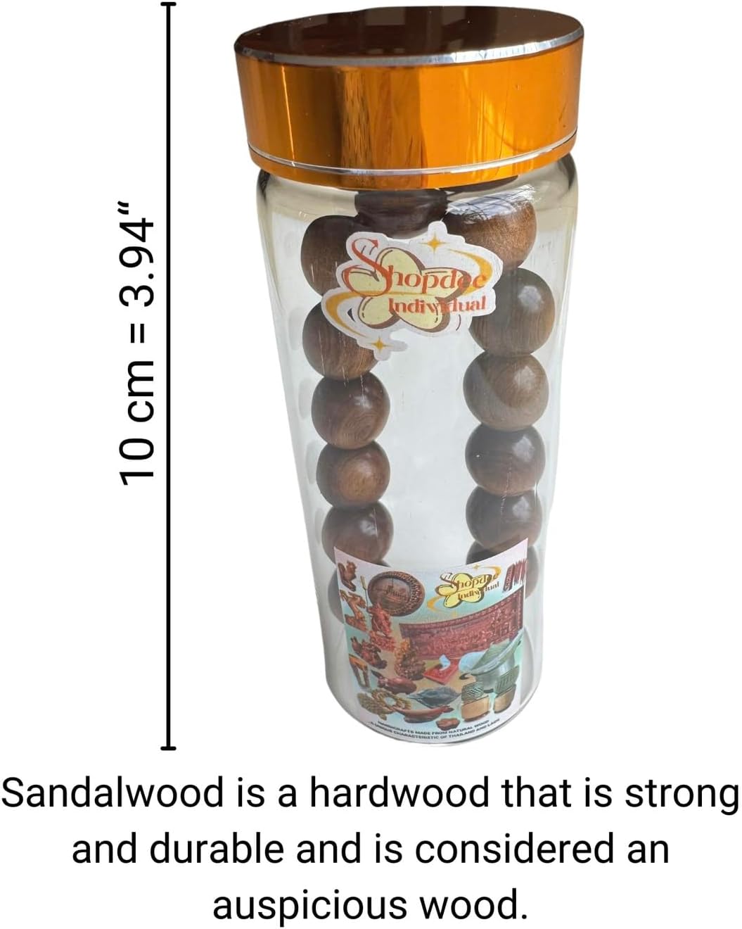 Asia Sandalwood mala Prayer Beads Bracelet with Glass Bottle, Handmade Natural Wood Bracelet for Gift – Real Fragrant Wood – Rare Natural Aroma 14mm - Image 2