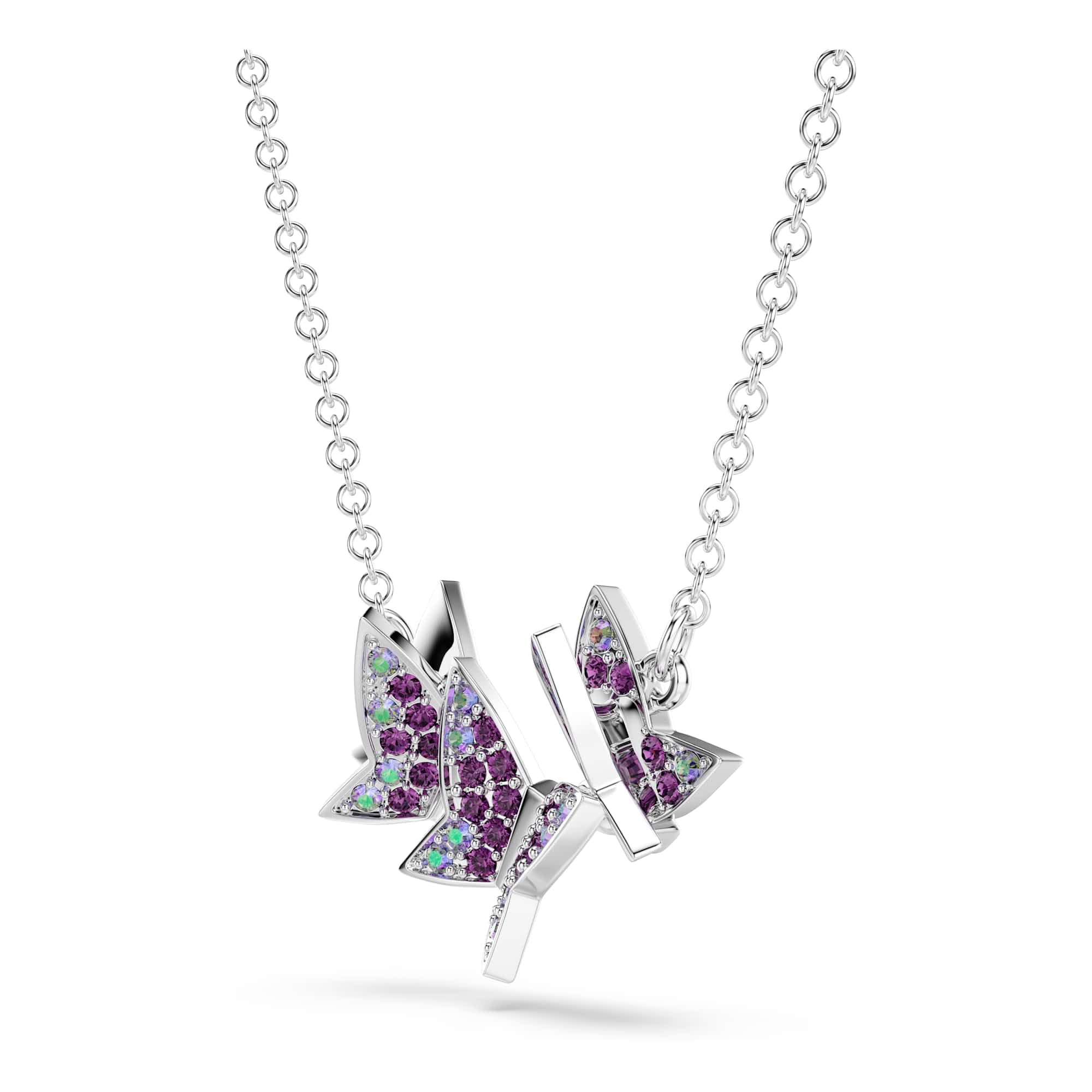 Swarovski Idyllia Collana, Taglio Rotondo, Farfalla, Viola, Placcato Rodio