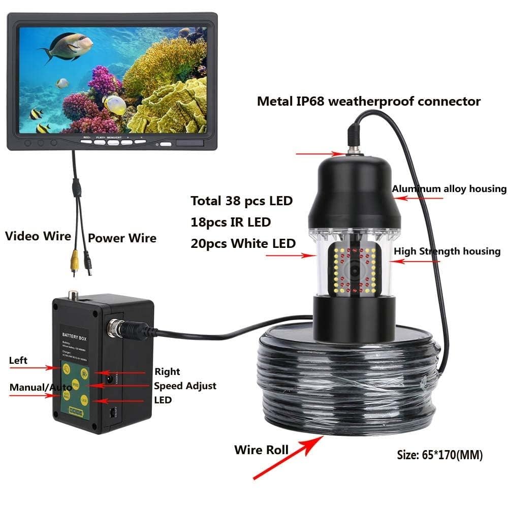 Caméra de pêche sous-marine – Détecteur de poissons de 17,8 cm, étanche 1000TVL, LED IP68, réglable 38 LED, idéal pour la glace, le lac, la pêche en bateau, profondeur de 30 m