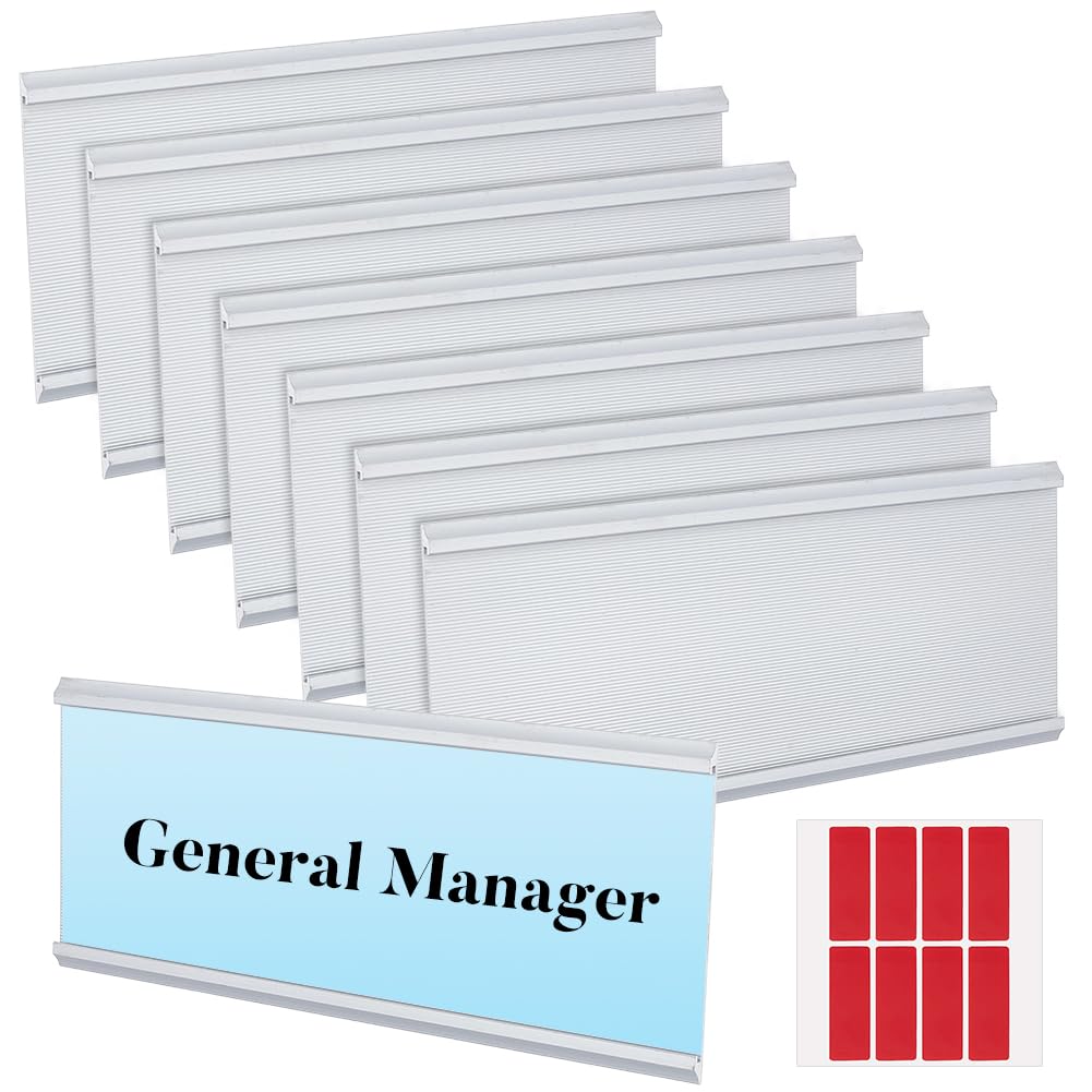 BENECREAT 8 Set 24x9.7cm/9.44x3.82inch Aluminum Nameplate Holder, Office Door Sign Mount, Professional Sign Holder for Meeting Room Door Signage, Silver