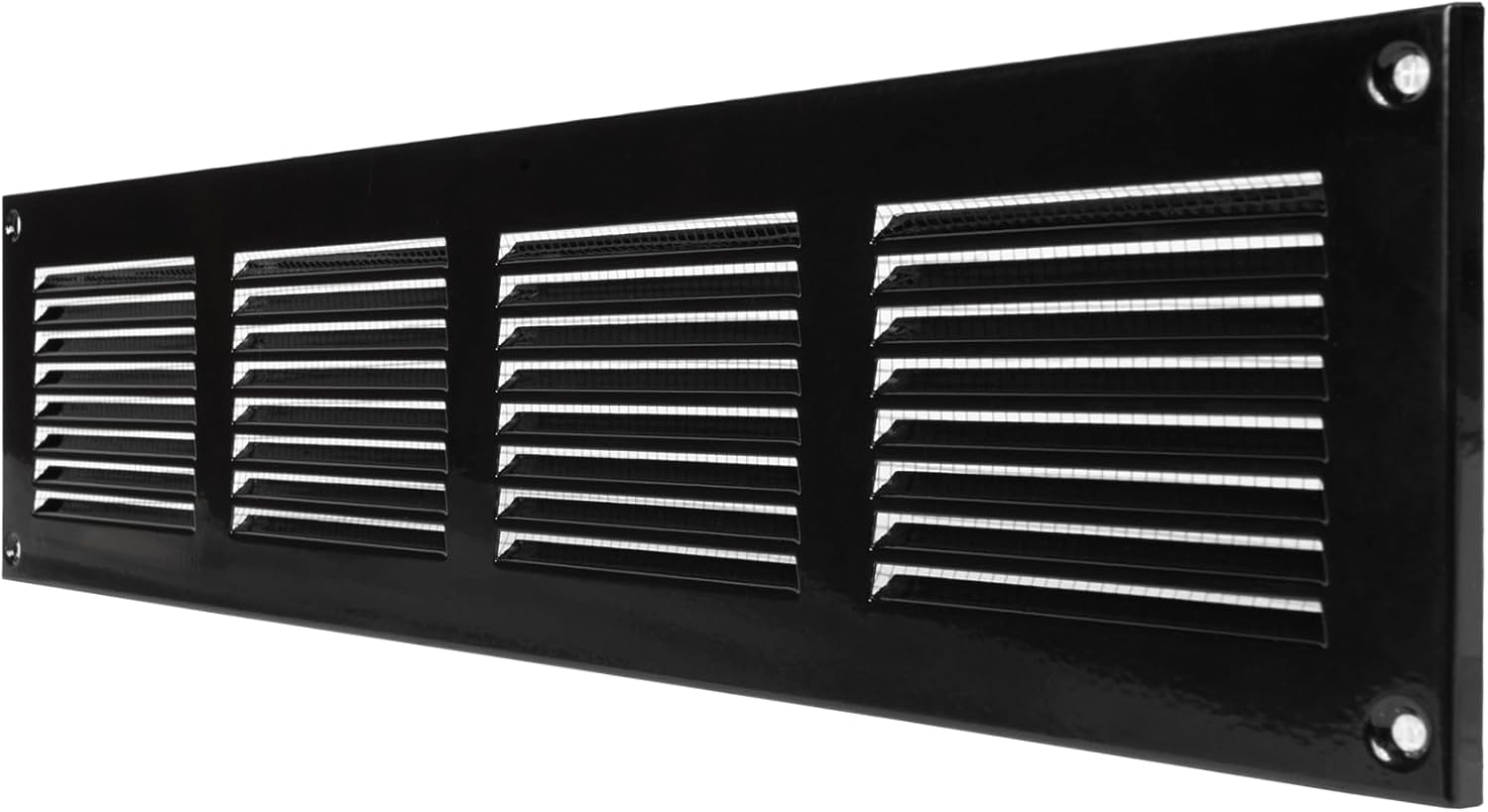 Vent Systems 16'' x 4'' Inch (Overall Dimensions) Pack of 2 - Black - Air Vent Cover Metal Air Return Grill with Built in Pest Guard Screen HVAC Vent Duct Cover for Home Improvement