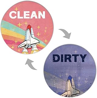 GEEKBEAR Clean Dirty Magnet for Dishwasher (04. Rainbow Rocket) - Double Sided and Reversible Clean Dirty Sign Indicator - Flip Dishwasher Magnet with Bonus Adhesive Metal Plate - Kitchen Decor