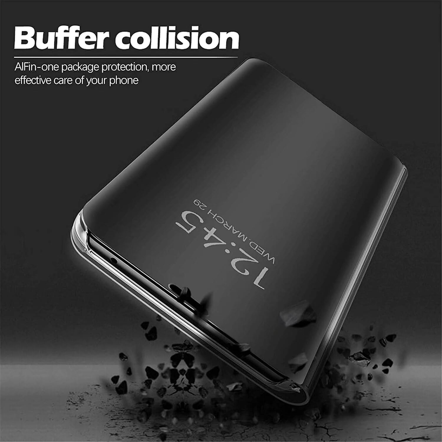 SEIAIYG Case for Xiaomi 14T Pro, Ultra Slim Clear View Standing Cover Flip Case Mirror Plating Holder for Xiaomi 14T Pro (Black) - Image 4
