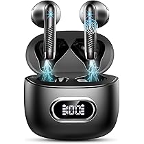 Cuffie Bluetooth 5.4 2026 Nuovo, Auricolari Wireless con Riduzione del Rumore ENC 4 Microfoni, 49 Ore di Riproduzione Display LED, IPX7 Impermeabili Sport, Accoppiamento Automatico Touch Control
