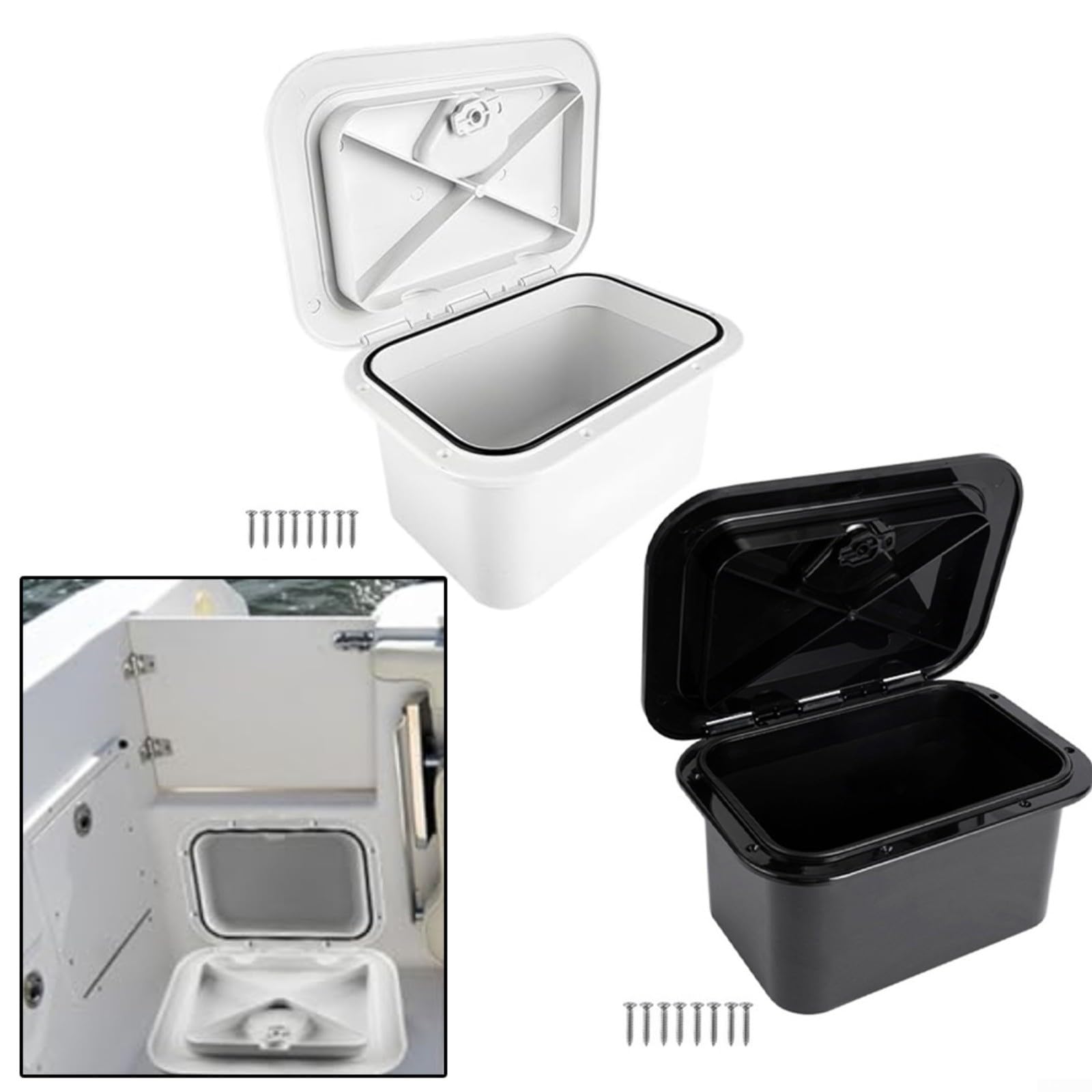 ABS Marine Aufbewahrungsbox Eingebauter Angel-Organizer für Boot, Rumpf, Deck, Angelausrüstung, wasserdicht, 37,5 x 27 x 17,5 cm, Weiß (schwarz)