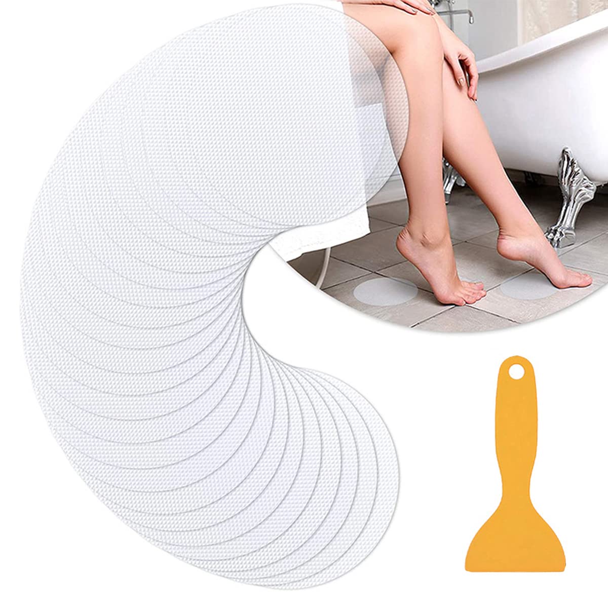 ECVV Anti Slip Shower Stickers 24 Pcs for Safety, Diameter 10cm Adhesive Bathtub Stickers for Bathroom Showers Stair, Non-slip Tub Decals Appliques with Premium Scraper