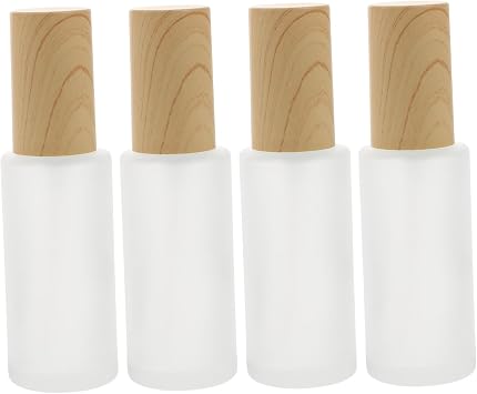 4pcs Frosted Glass Lotion and Perfume Bottles Refillable Travel Spraying Containers Wood Grain Design for Bath and Personal Care
