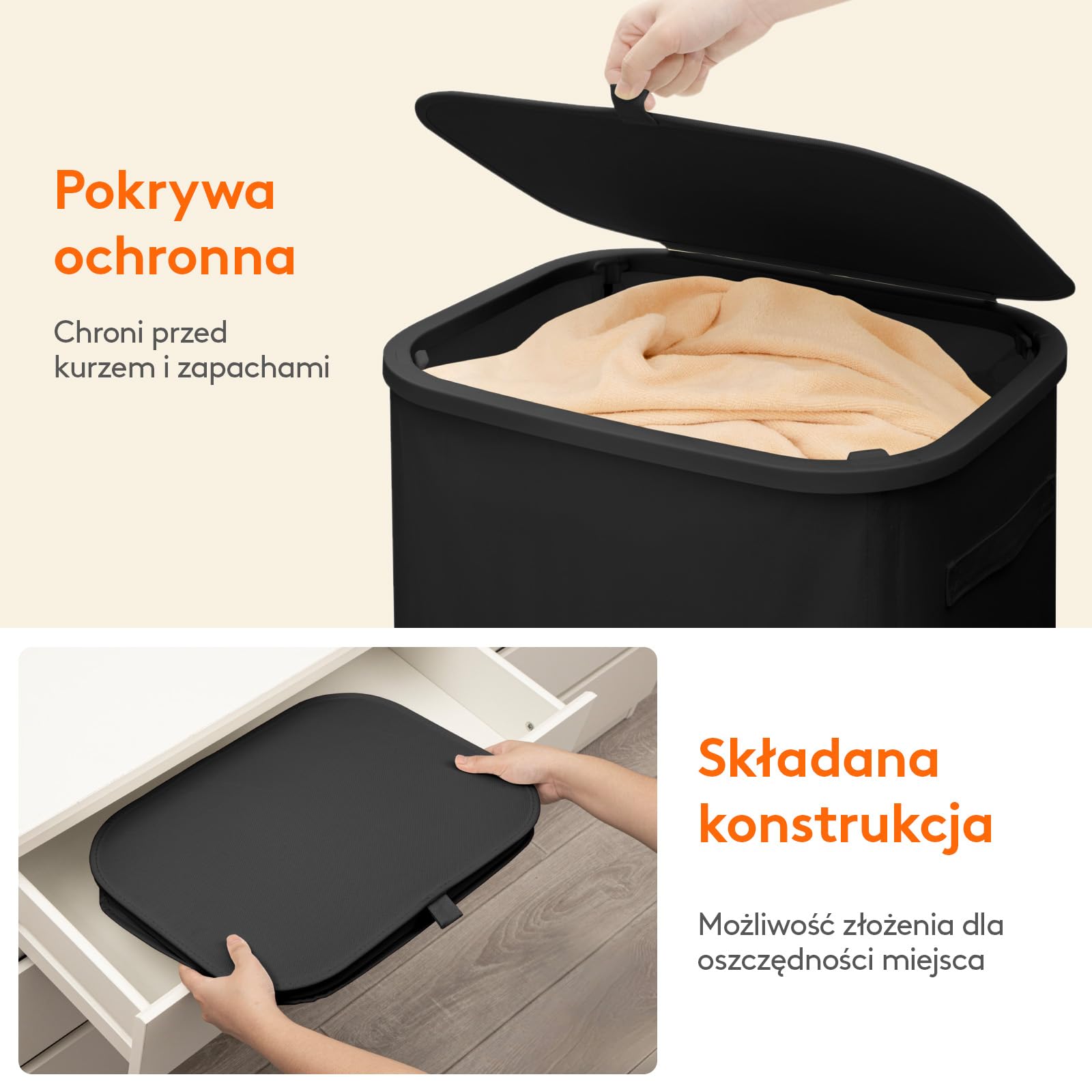 Lifewit Kosz na pranie z pokrywką na kółkach, 85L kosz na pranie z plastikowym ramieniem, składany duży kosz sortujący bieliznę, kosz na bieliznę Laundry Baskets do sypialni, łazienki, czarny