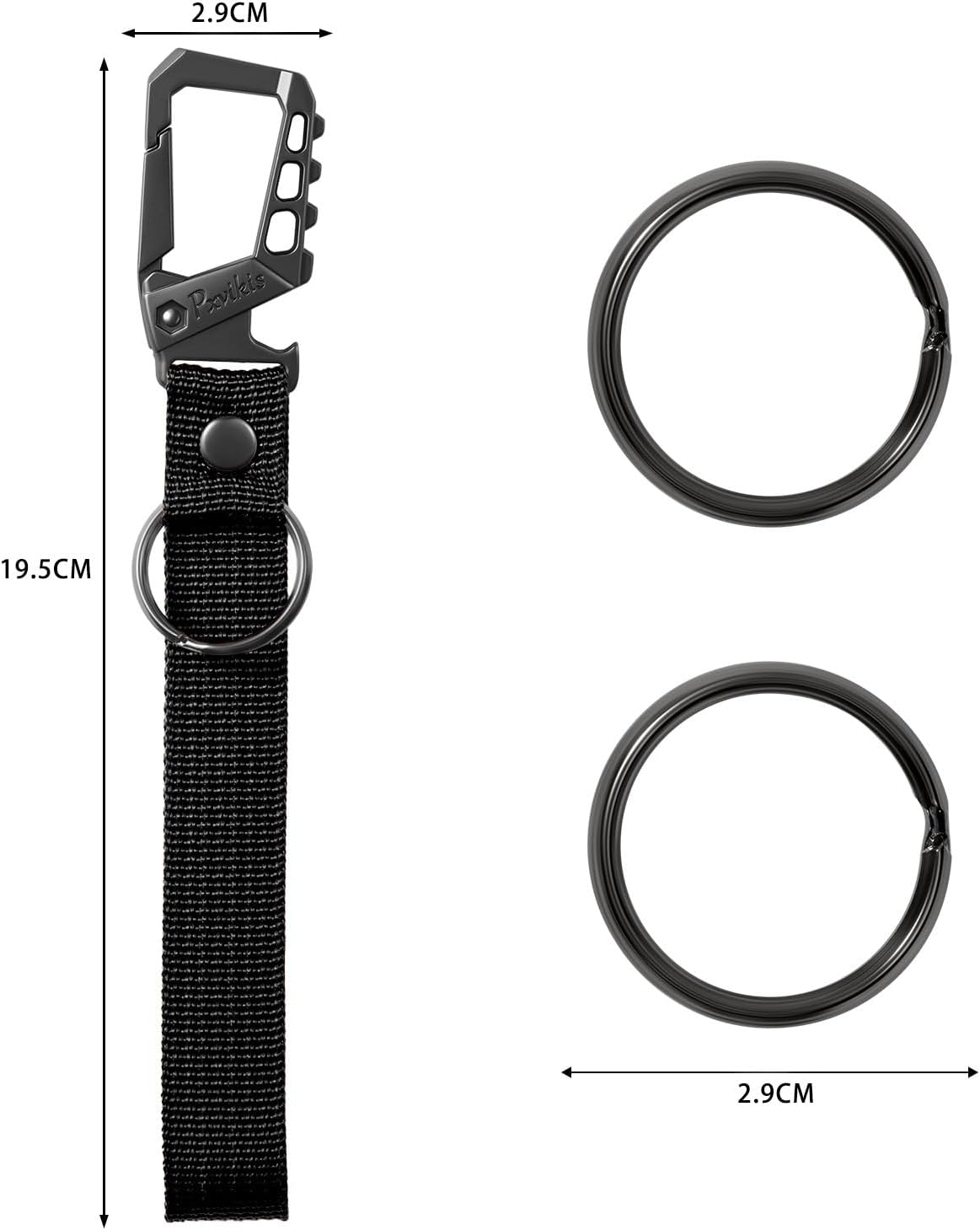 Metal heavy duty key chain carabiner clip bottle opener wrist lanyard ring car key fob unisex for men and women - Image 2