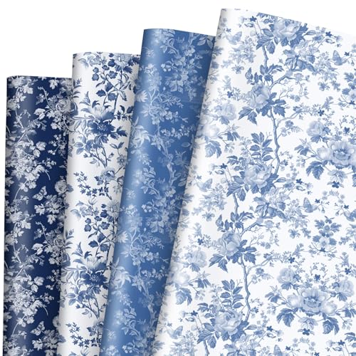 Papier cadeau floral plié à plat, 12 grandes feuilles sans rouleau 50x70 cm