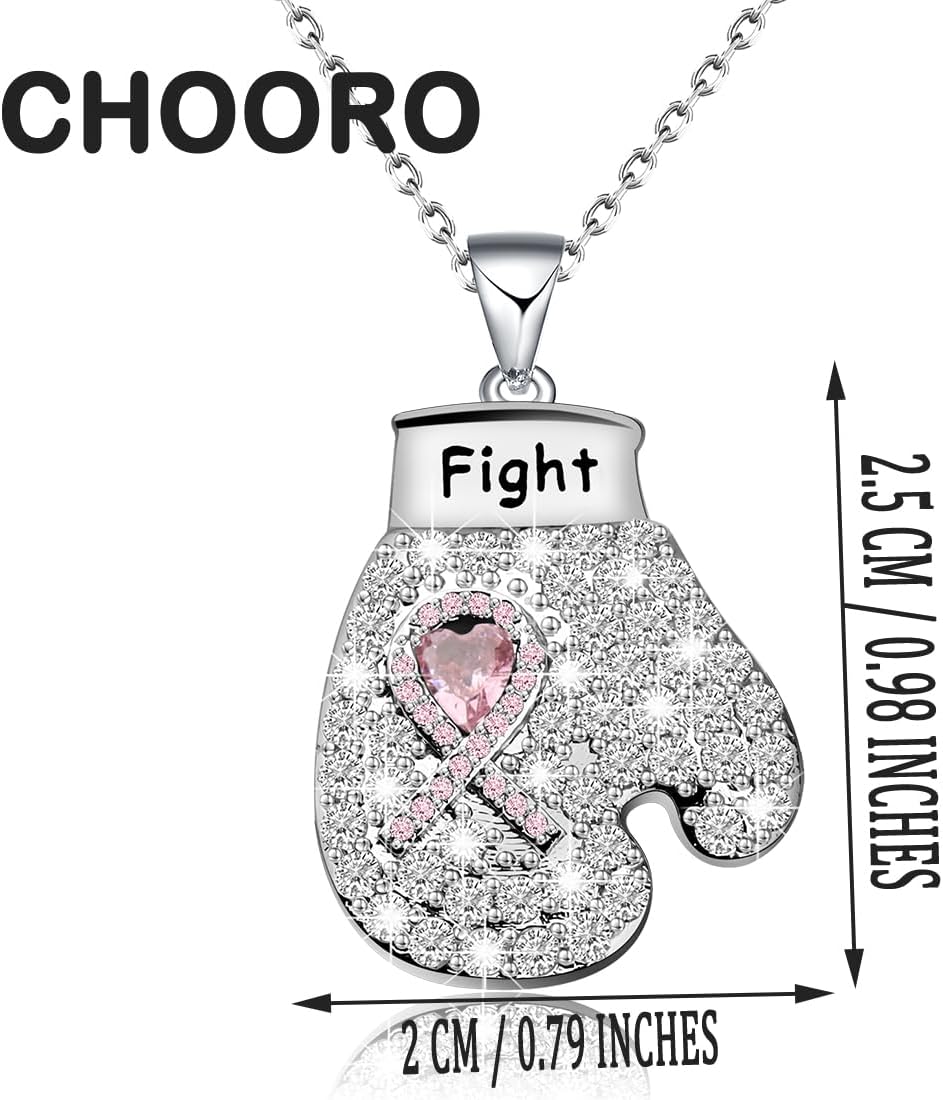 CHOORO Pink Awareness Ribbon Charm Boxing Glove Necklace Breast Cancer Pink Awareness Gift for Cancer Survivor - Image 2