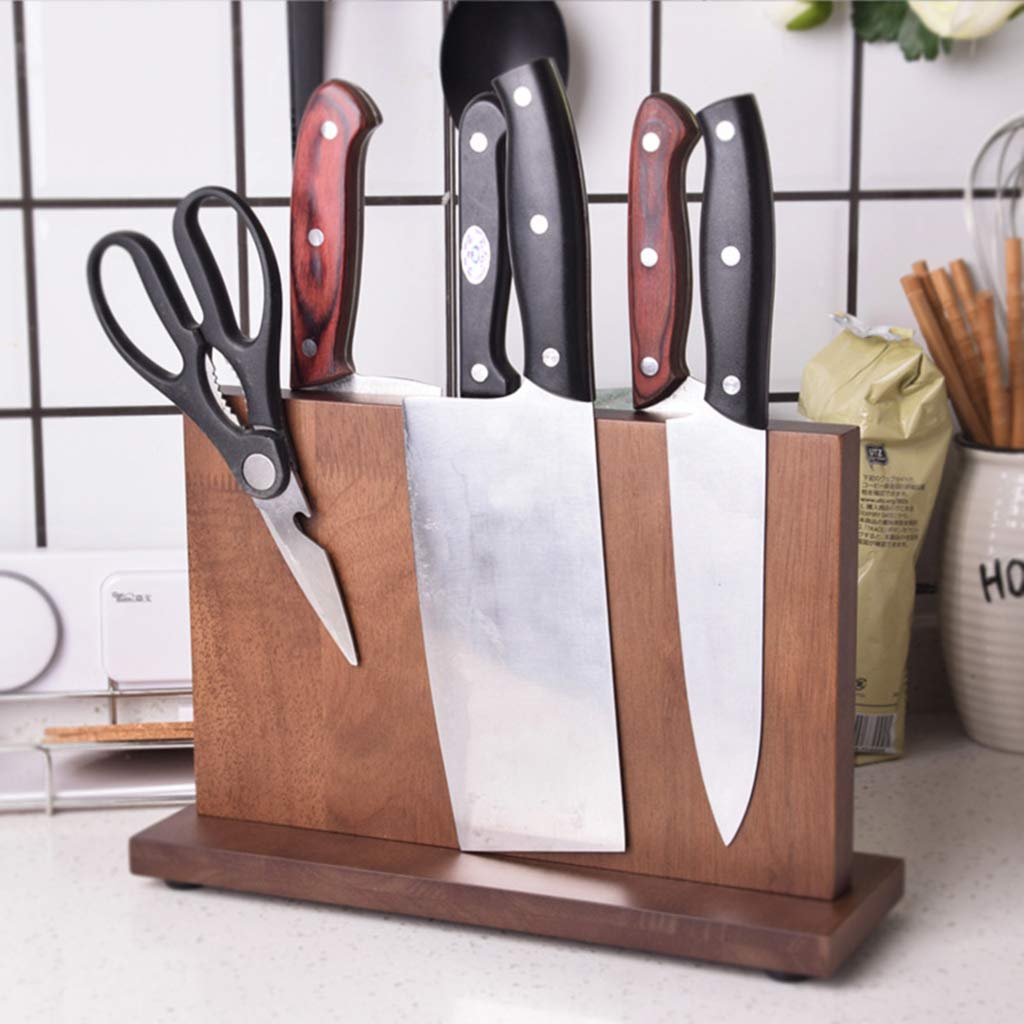 Bloc de Couteaux de Cuisine Porte-Couteau magnétique Universel sans Couteaux Grands Supports Organisateur en Bois Adsorption Double Face Marron