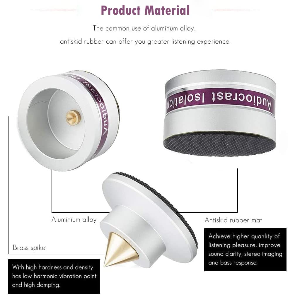 Audiocrast IF03S Speaker Isolators, Hi-End Speaker Spikes, HiFi Stand Feet Pads Shock Absorber Isolation Pucks, Speaker Resonance Reducer with Non-Slip Mat for Turntable Amp CD DAC Recorder