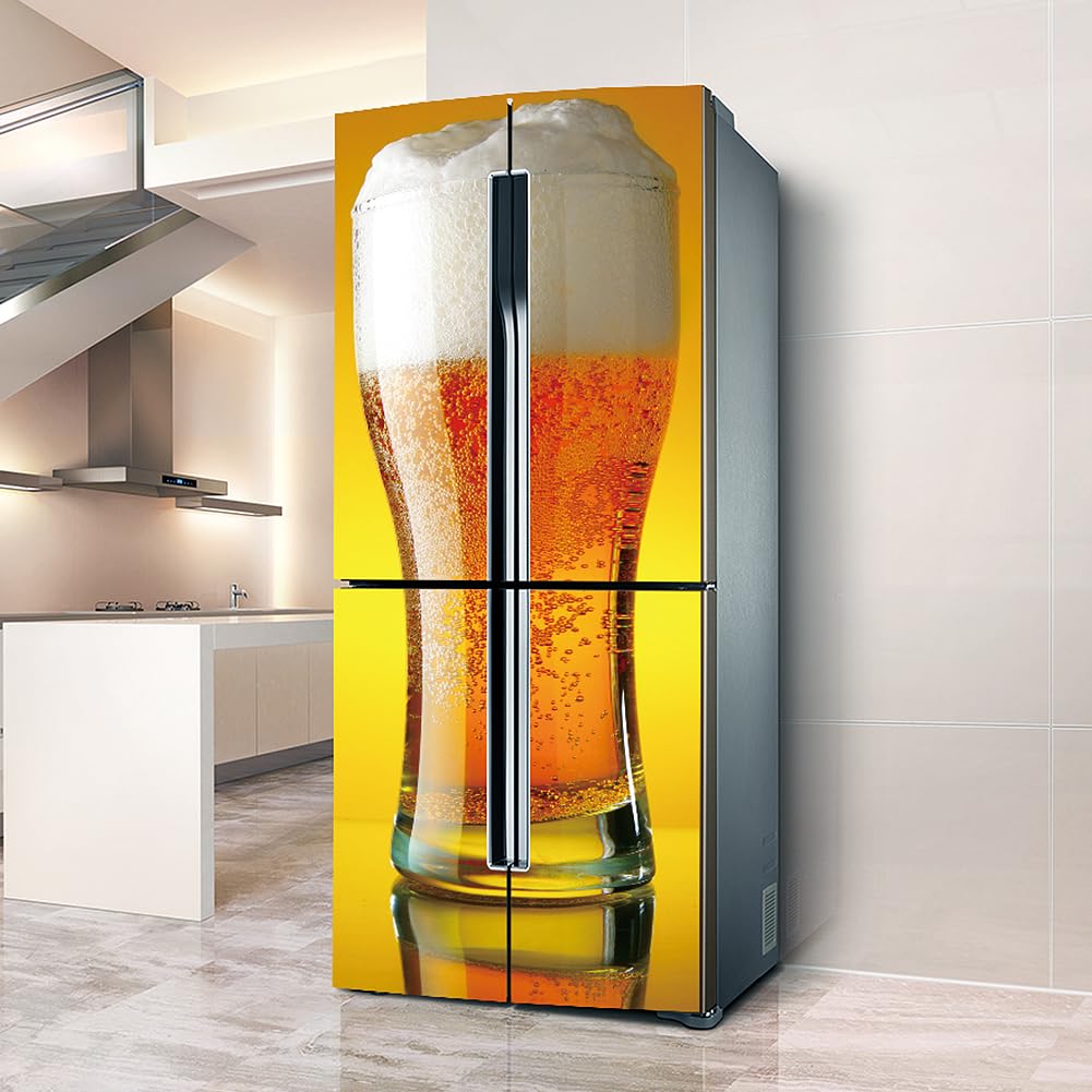 VHcgCGJ Fridge magnet, Full covering door fridge covers skins wall stickers for kitchen decal, Seduced bubbling beer cool summer(L: 100x180 cm)