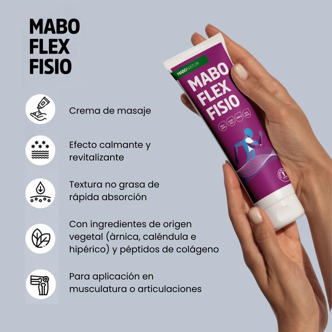 MABO Flex Fisio 250 ml - Crema de Masaje para Alivio de Dolores Musculares y Articulaciones Arnica Caléndula Mentol Hypericum Colágeno
