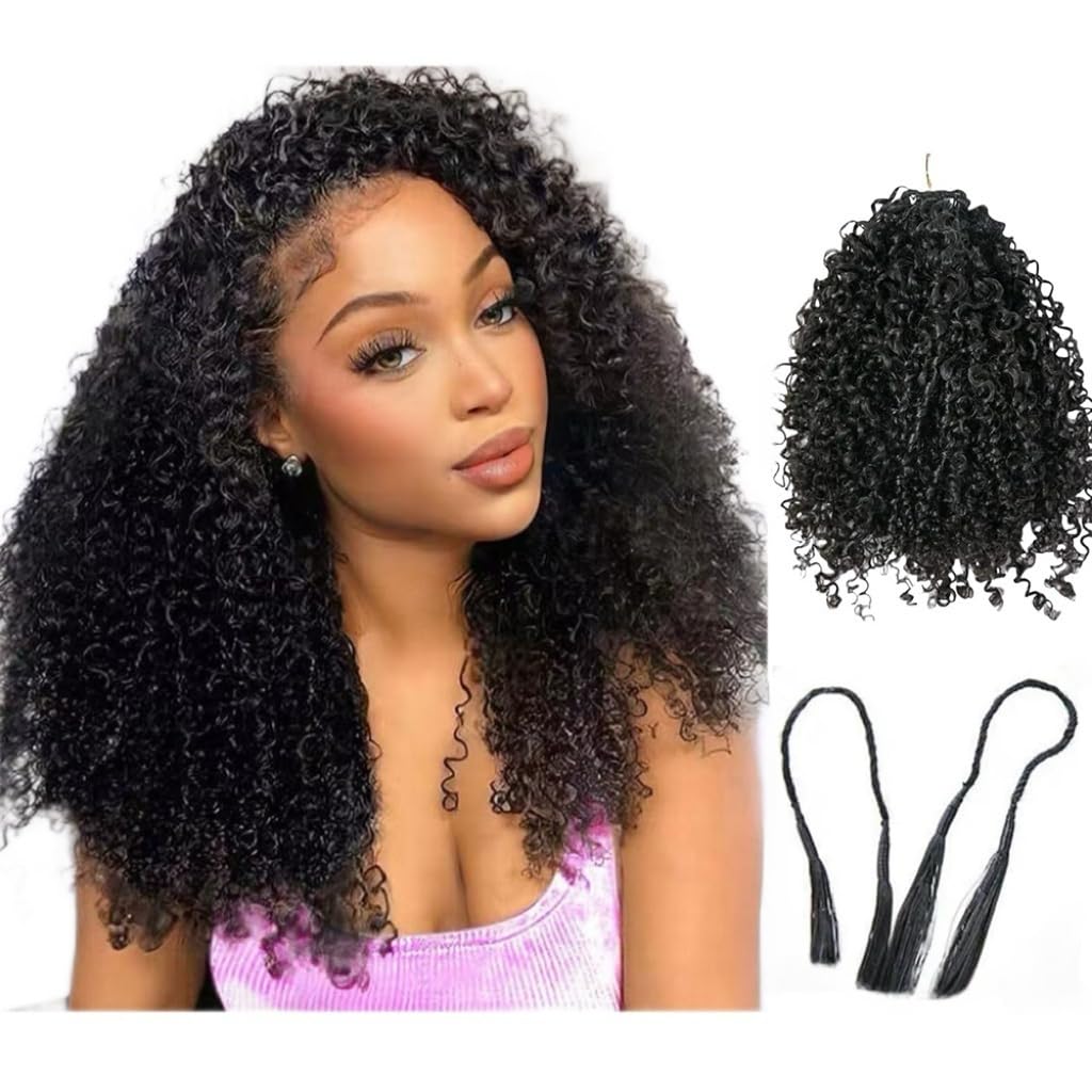 Knotless Pre-Separated Crochet Hair Extensions Human Hair Micro Twists Feather Hair Extensions Afro Kinky Curly Feather Line Hair Extensions 100% Human Hair Natural Color 18 Inch 120g