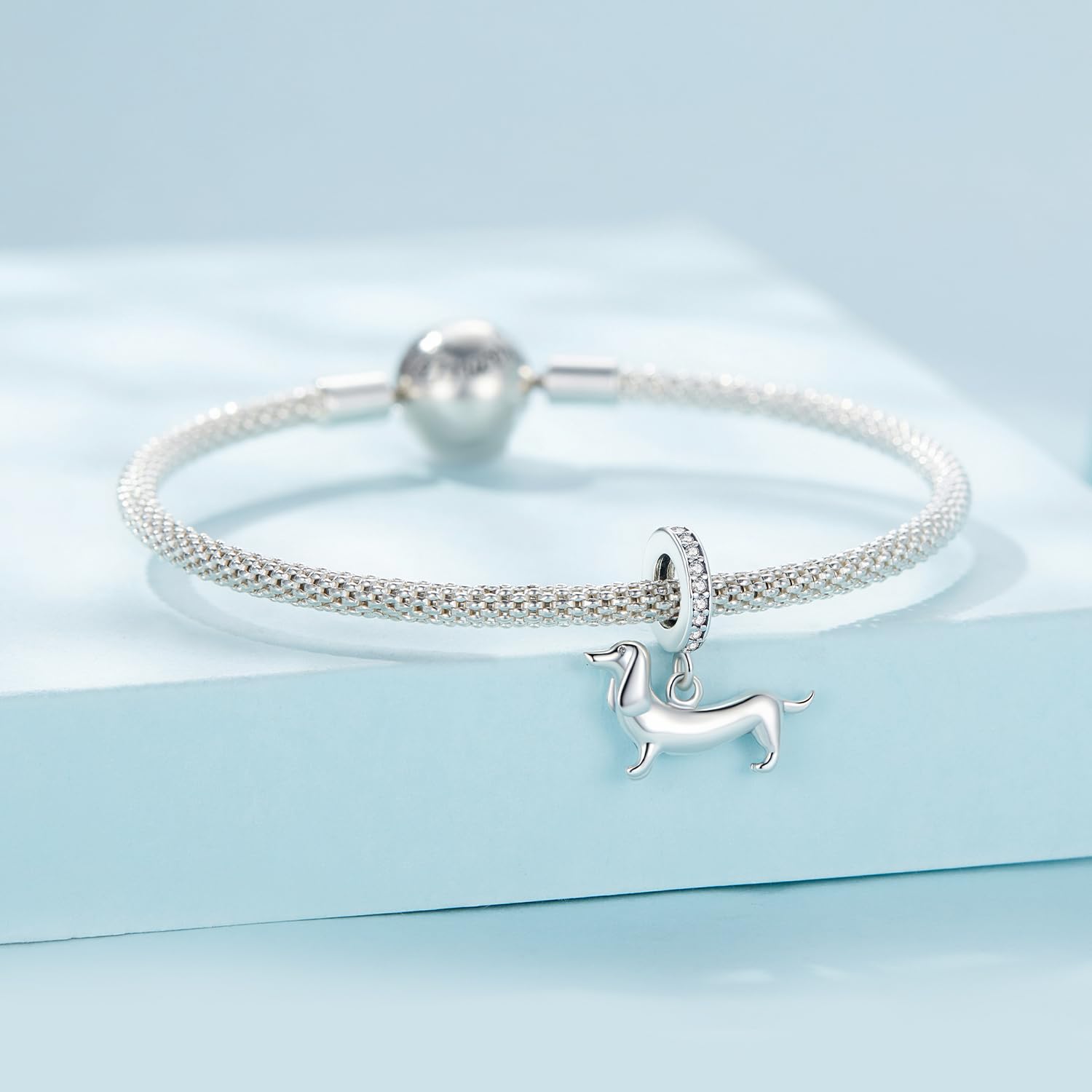 Ciondolo di Bassotto en Argent Sterling 925, Ciondolo Mignon de Chien de Race, Pendentif Adapté pour Bracelets et Colliers Pandora pour Femmes