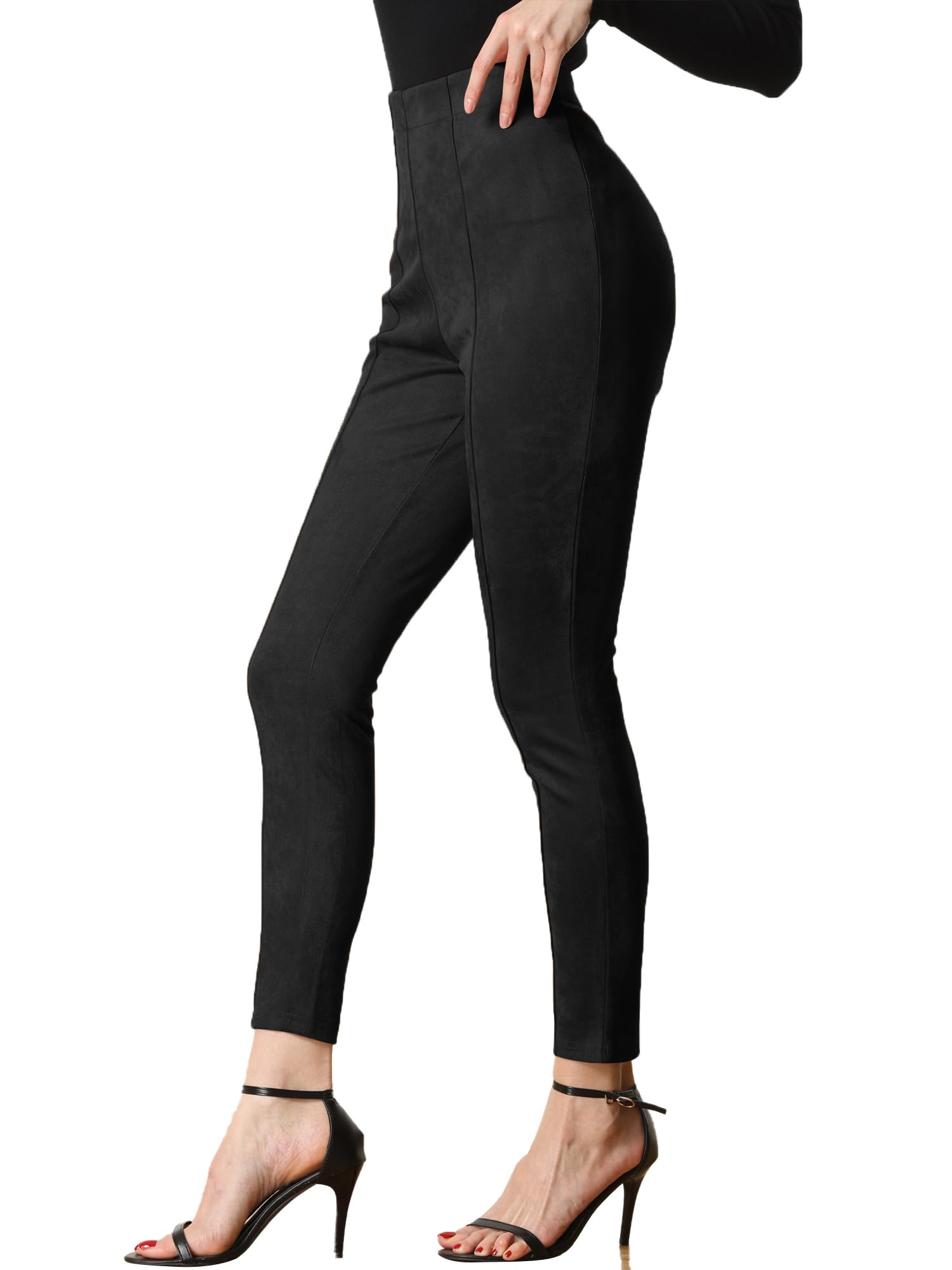 Allegra K Women's Faux Suede High Waisted Stretch Leggings, Black, S, a23091100ux1020
