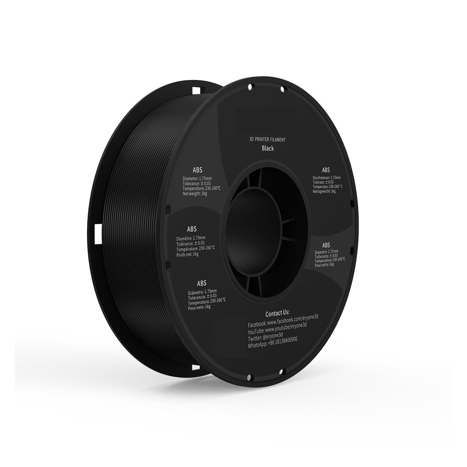 3D Drucker Filament, ABS ASA PETG/PLA Kohlefaser 1,75 mm 3D-Druckfilament 1 kg for 3D-FDM-Drucker(ABS Black)