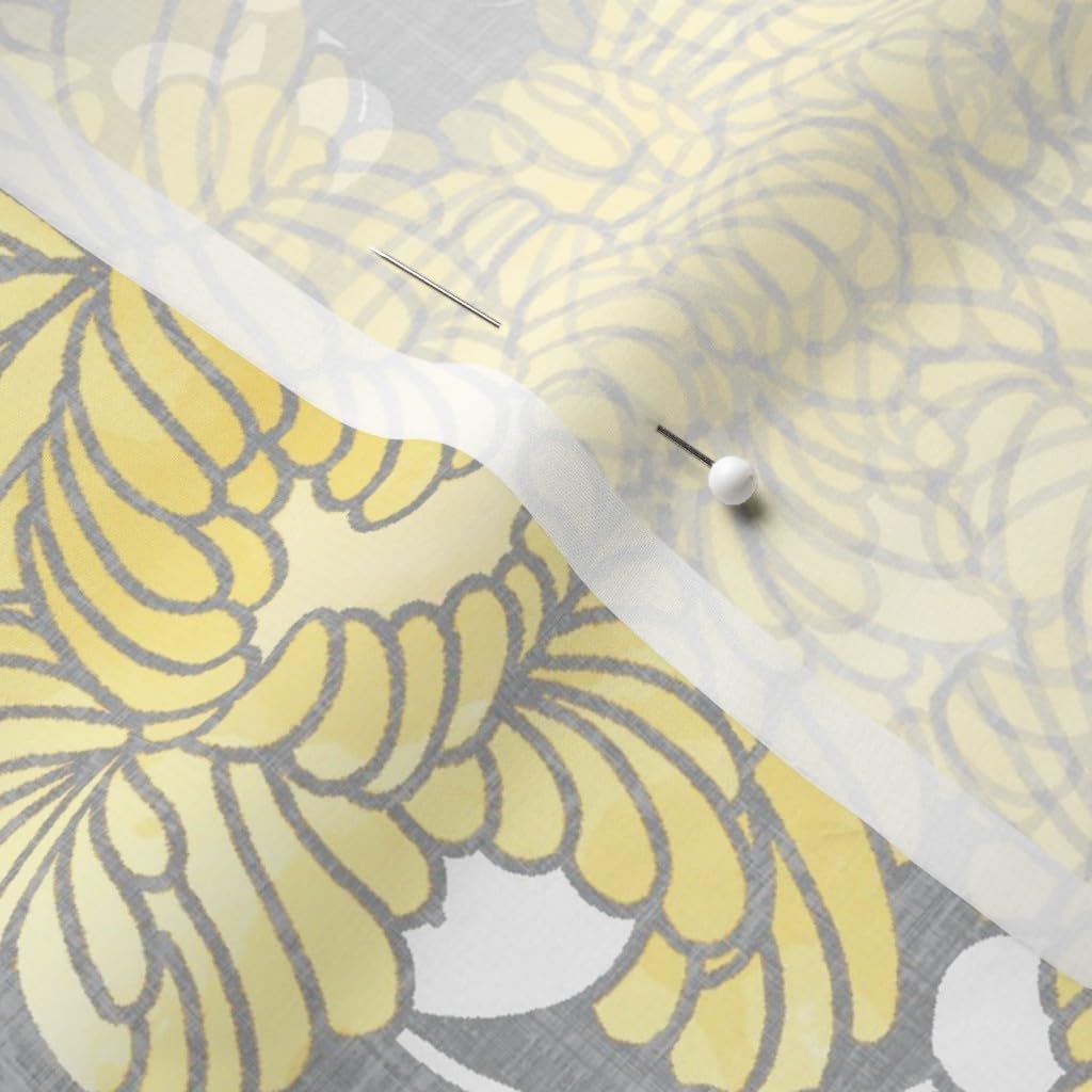 Spoonflower Fabric - Peony Watercolor Flowers Gray Yellow Nature Spring Printed on Chiffon Fabric by The Yard - Sewing Fashion Apparel Dresses Home Decor