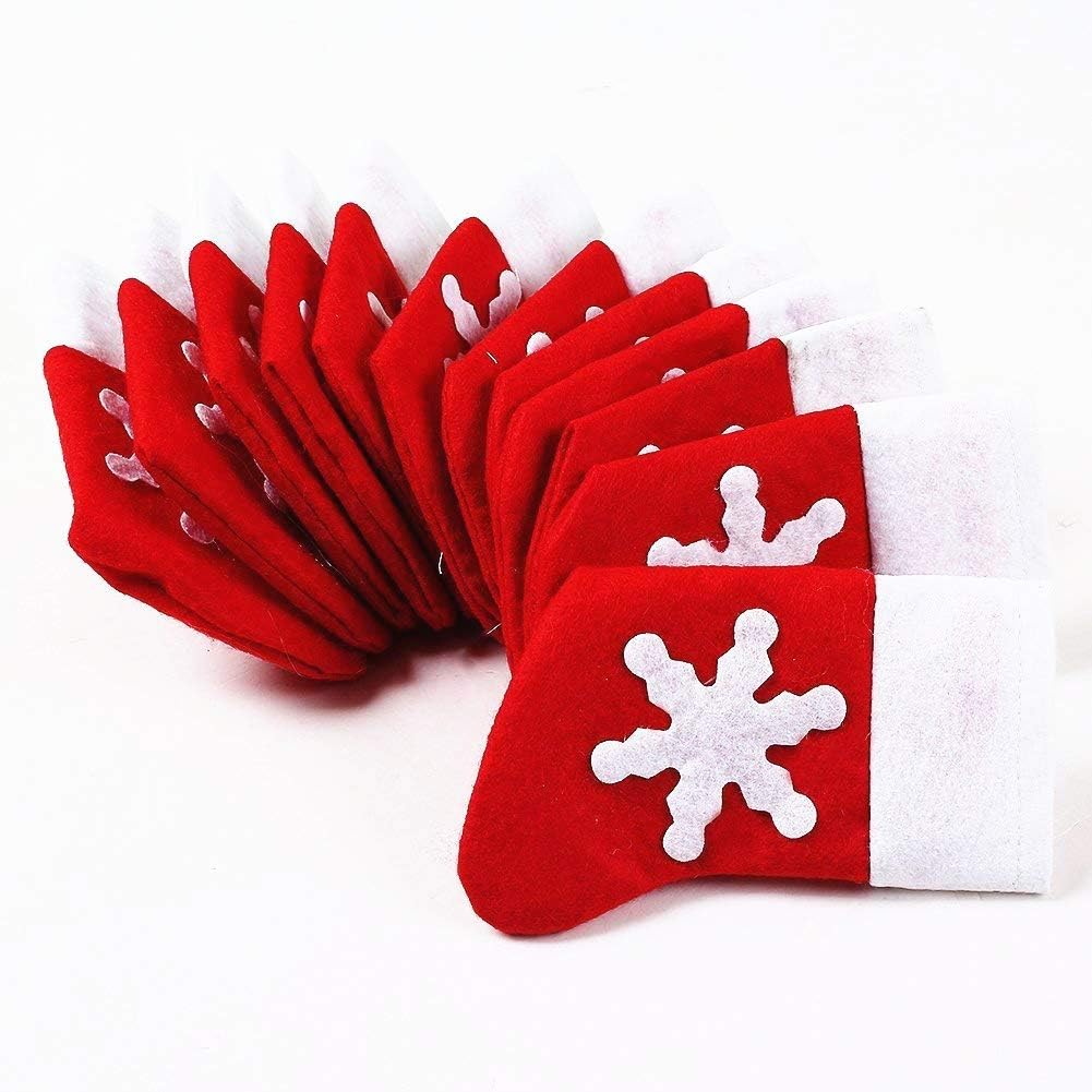 Christmas Table Decoration, Xmas Dinner Table Decoration Socks Kitchen Cutlery Suit Silverware Knifes Forks Holders Pockets 12 pcs