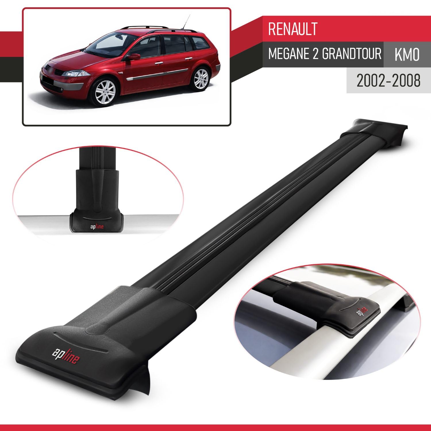 Pasuje do Renault Megane Grand Tour 2002-2008 FLY Model relingi dachowe bagażnik samochodowy, czarny, aluminium, 3 pręty
