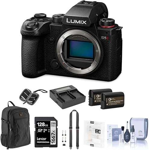 Miniatura 1 de Panasonic LUMIX S5 II - Cuerpo de cámara digital sin espejo con tarjeta SD de 128 GB, mochila, 2 baterías, cargador doble, correa, protector de