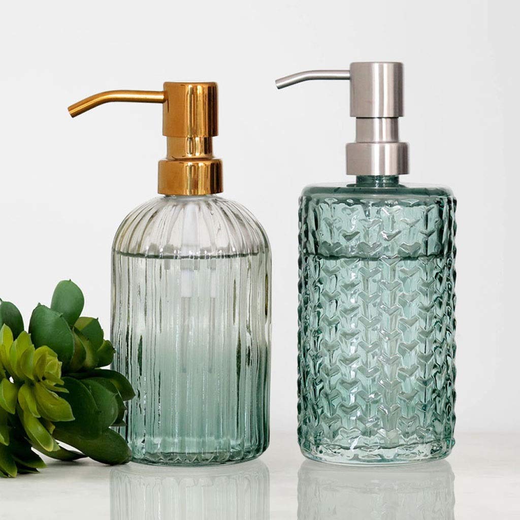 Distributeur de Savon Liquide en Verre de 400 ML (14,08 oz) pour la Douche, la Cuisine et Les hôtels. Pompes en Acier Inoxydable Rechargeables.