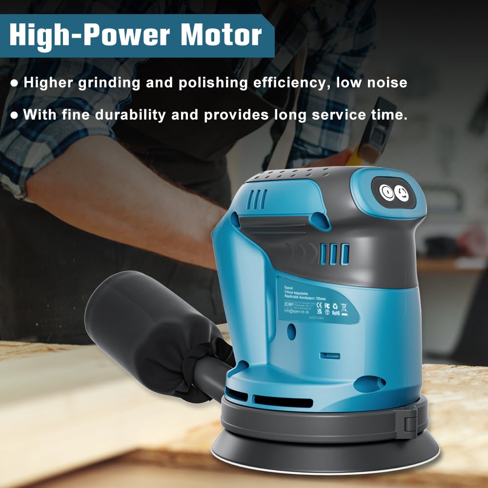 Akku Exzenterschleifer für makita 18V Akku (Akku nicht), Kabellose Elektroschleifer für die Holzbearbeitung, Metallverarbeitung, Lackentfernung, Rostentfernung, Autopolitur, Heimwerken usw
