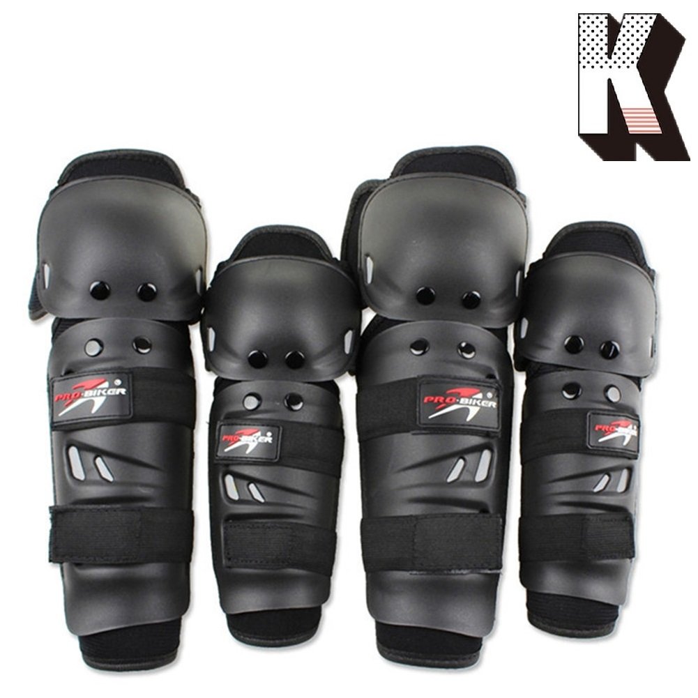 Shin Guards Adult Elbow & Knee Pads Protector Flexible Breathable Adjustable Elbow Armor for Motorcycle Motocross Racing Mountain Bike, One Size Fits Most,4 Pieces Black