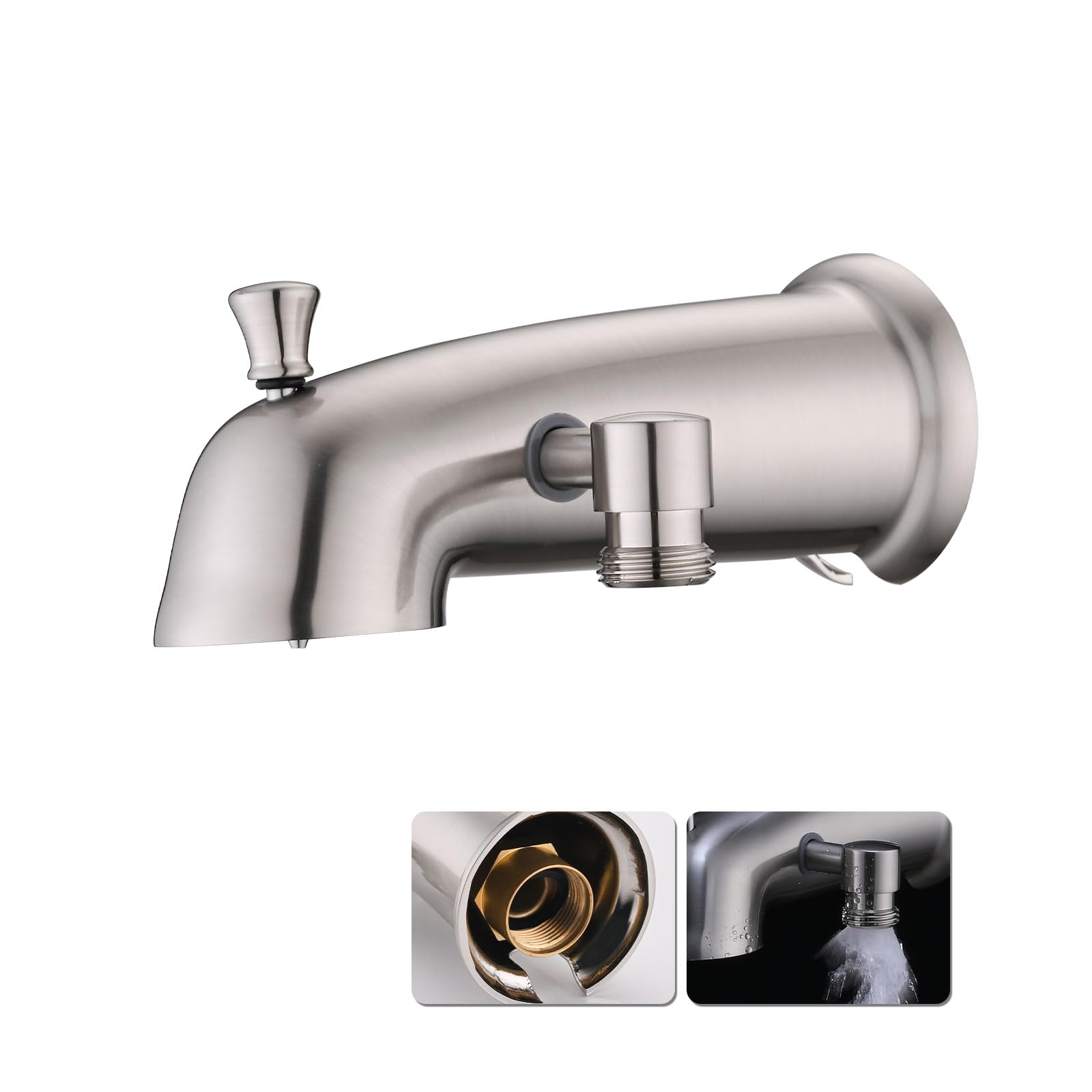 RAINREVIVE All Metal Tub Spout with Diverter for Hand Held Shower, Fits for Threaded 1/2" or 3/4" IPS, Bathtub Faucet with Shower Diverter Universal