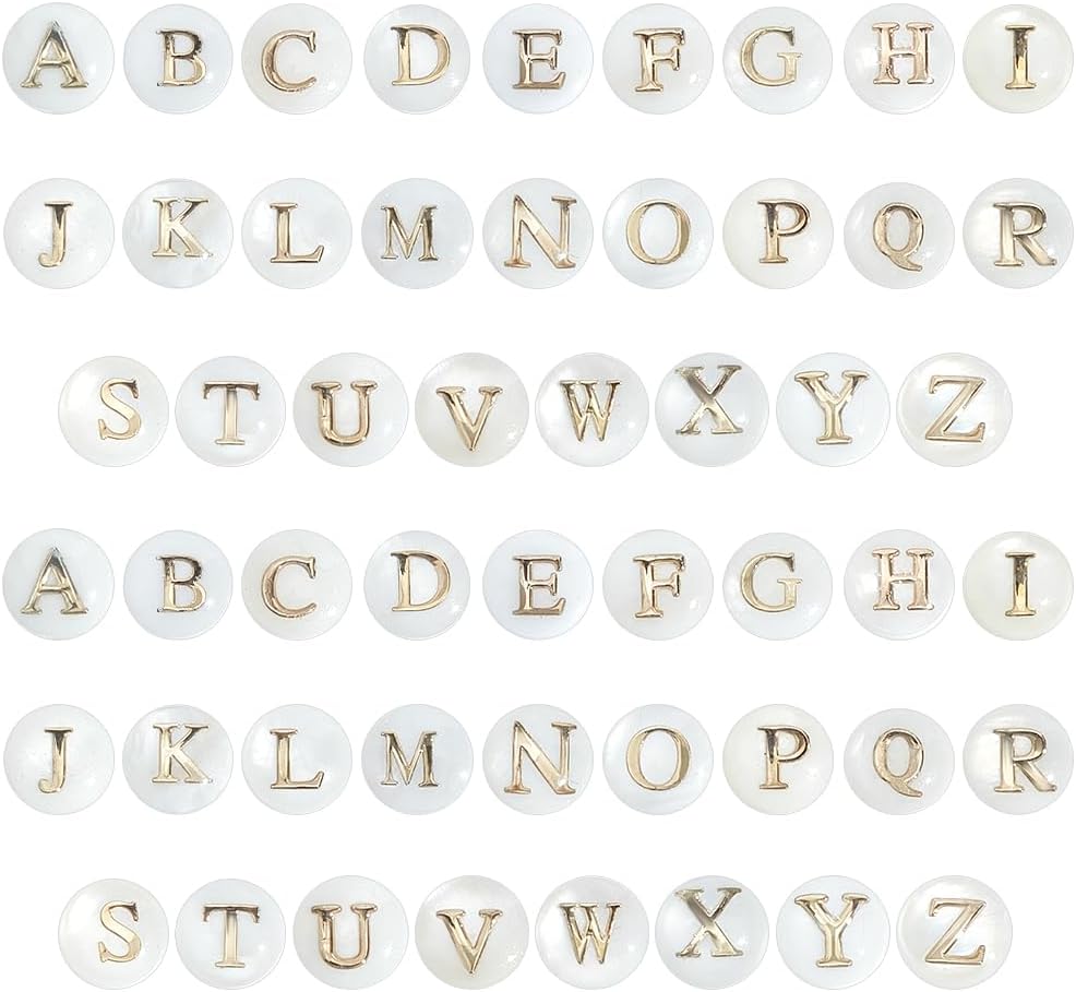 PH PandaHall 52pcs Shell Letter Beads Natural Freshwater Shell Bead 6mm Alphabet A-Z Beads Flat Round Spacers with Letter for Boho Necklace Bracelet Earring Jewelry Making Summer Beach Craft Gift