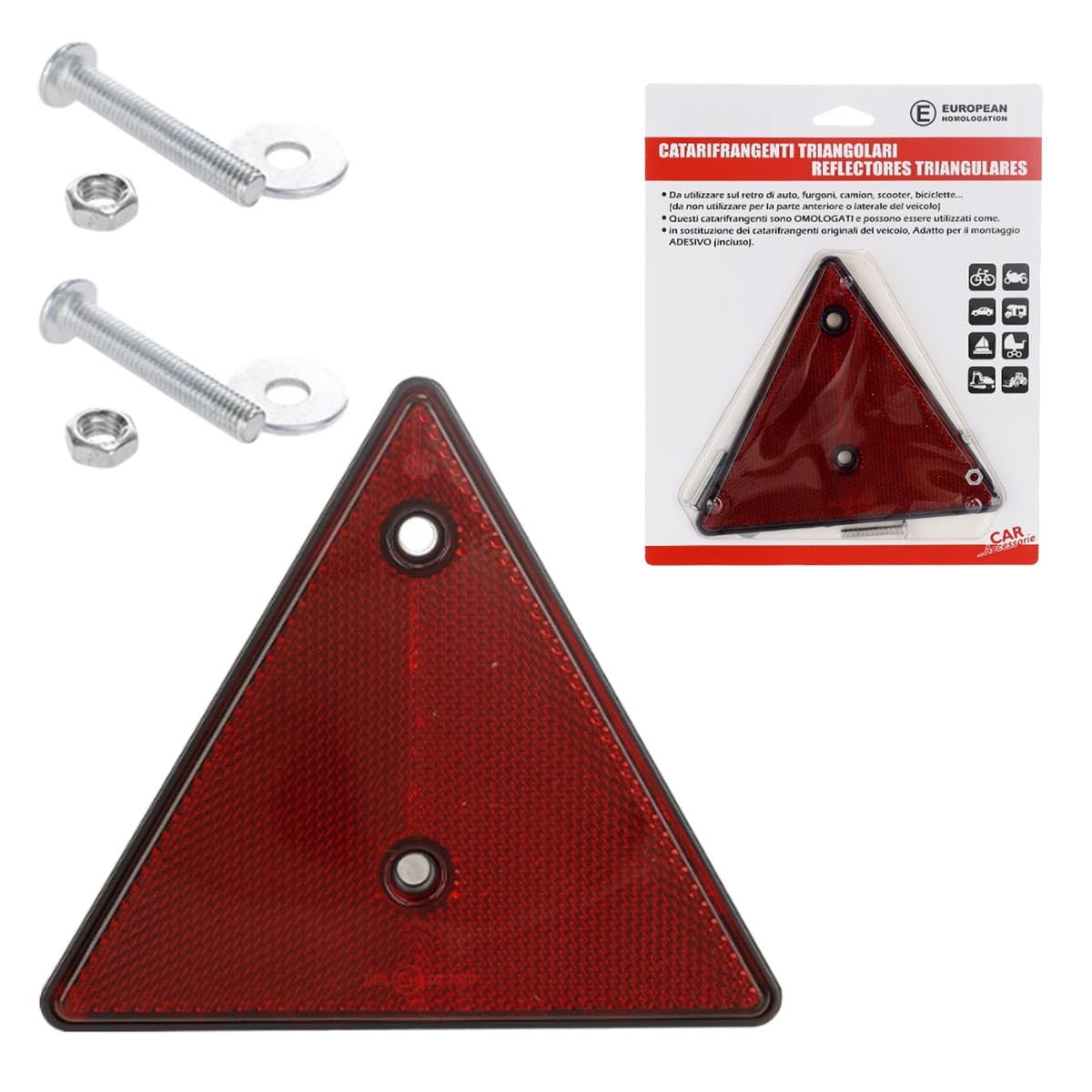 AOJO 4 Catadiottri Trailer Triangolo Rosso Riflettore di Plastica con E-mark - Installazione a vite per rimorchio auto, camion, caravan, furgone