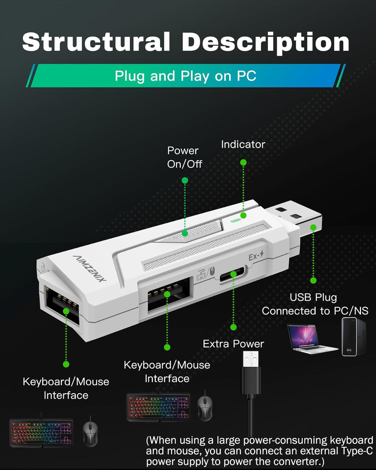 Megadream PC Game Adapter for Laptop/Desktop, Customizable Keyboard Mapping, Anti Recoil, Aim Assist, Wired & Wireless Support, Apex, COD